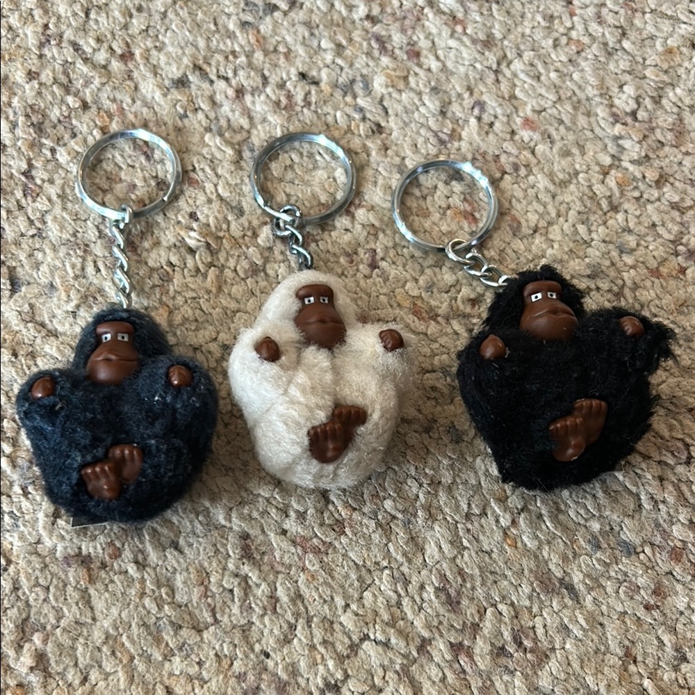 Monkey Keychain Set - Black, Cream, and Grey Kipling